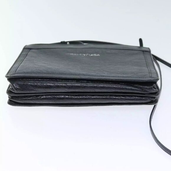 BALENCIAGA Navy Pochette Shoulder Bag Leather Black - Picture 11 of 15